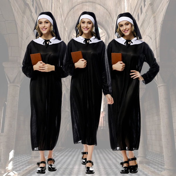 Vingin Mary Nuns Robes Gowns Halloween Women Nun Monk Costume Cosplay ...