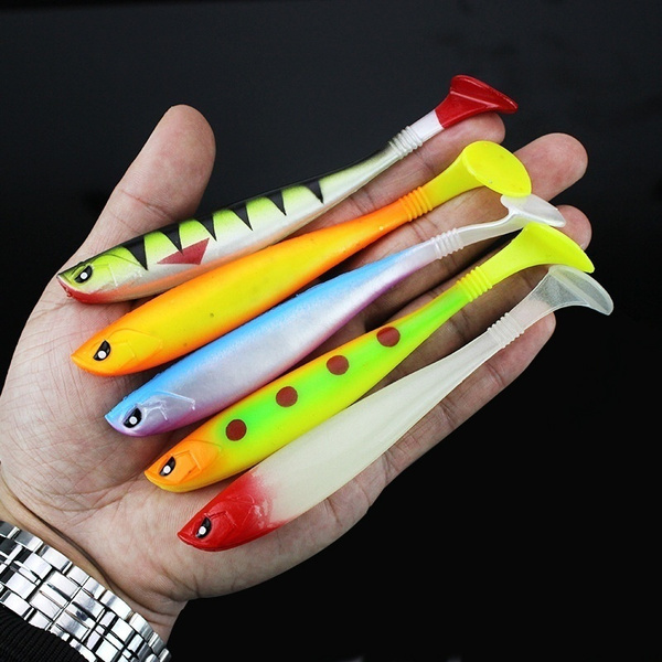 5/10Pcs 13cm 10g Vivid Fishing Lure 3D Alien Eye Silicone Bait T-Tail Soft  Shad Worms Minnow Swimbait Rubber Fish Lures