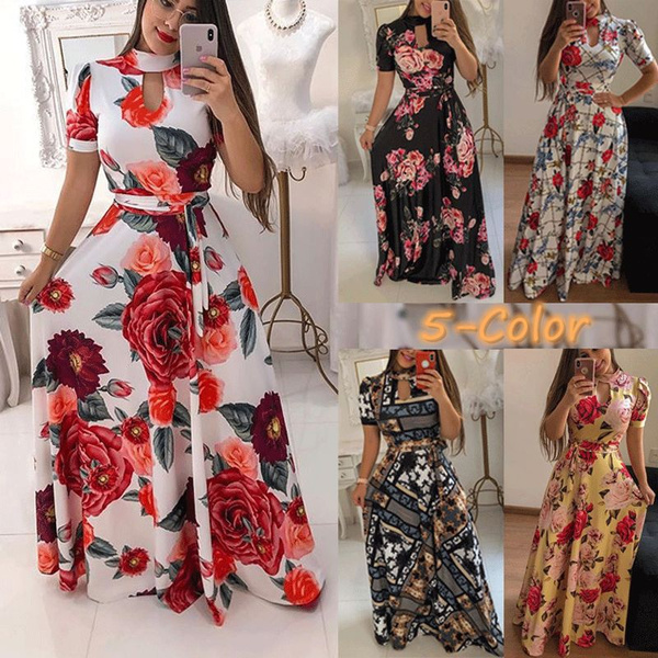 Short Sleeves casual loose Floral Maxi 