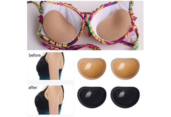 4 Pairs Silicone Gel Bra Breast Enhancers Push Up Pads Chicken Bikini  Fillets Inserts Two Black Two Skin