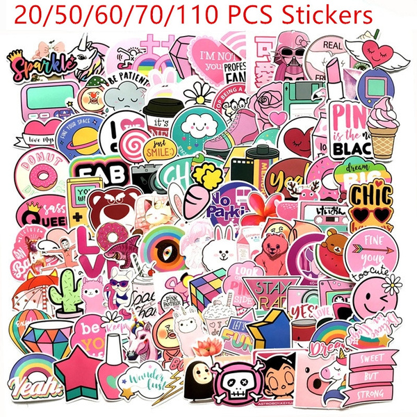 60X Anime Cute Pink Stickers Decals Girls Skateboard Car Luggage Laptop Vinyls