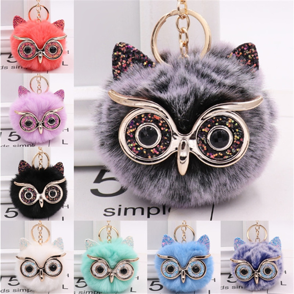 Keychain Bag Fluffy Owl, Cute Fluffy Owl Keychain