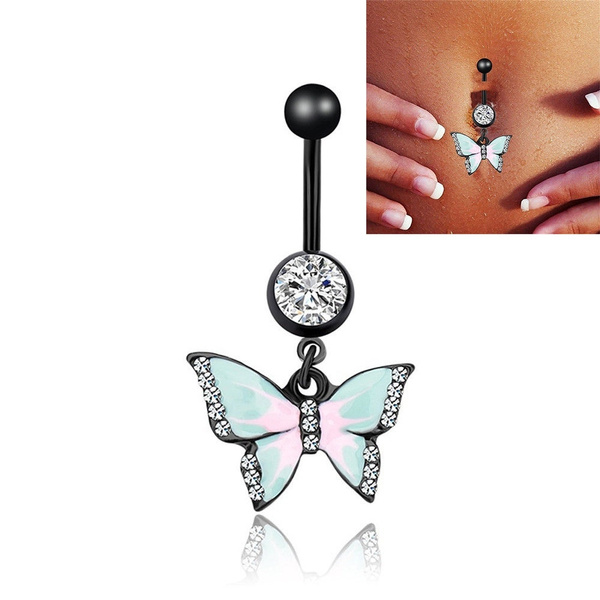Beauty Butterfly Belly Button Body Piercing Navel Ring Stainless Steel Jewelry. 