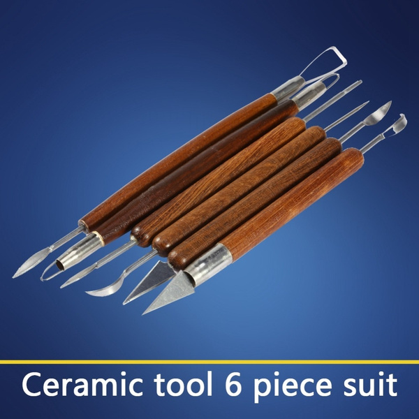 6pcs/Set Wood Handle Sculpting Tools for Clay Pottery Polymer Ceramic  Smoothing Carving