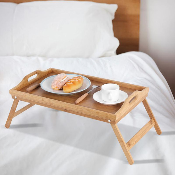 Bamboo Wooden Bed Tray With Folding, Wooden Bed Tray Table