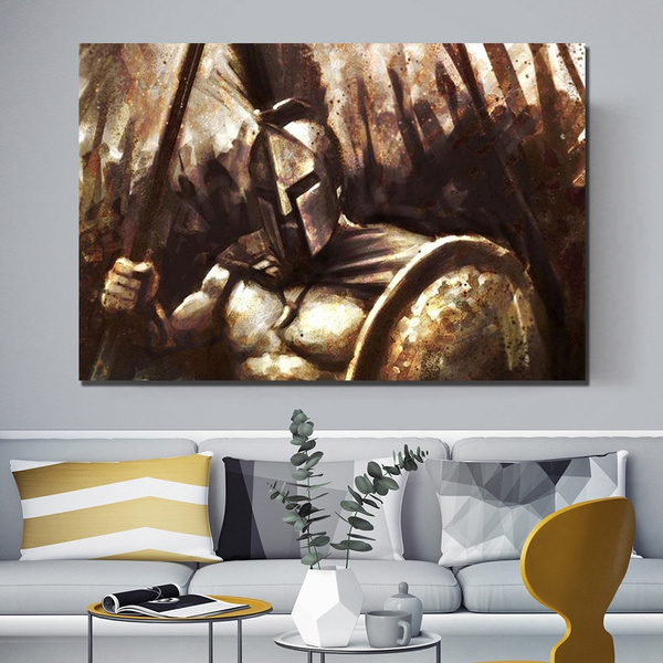 Ancient Greek Spartans Shields Spears Canvas Art Poster Vintage