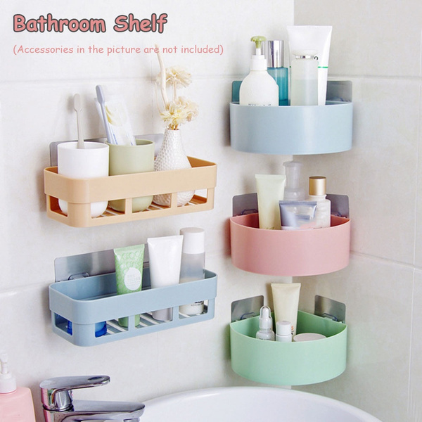 Shower Room Adhesive Shampoo Corner Storage Rack Organizer Bathroom Shelf 