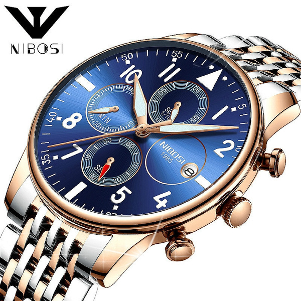 NIBOSI Men Business Waterproof Multi function Quartz Stainless