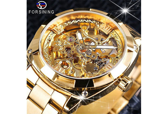 Forsining gold shop skeleton watch