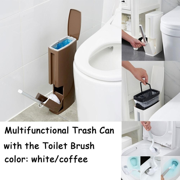 Plastic Bathroom Trash Can with Toilet Brush Waste Dustbin Garbage ...
