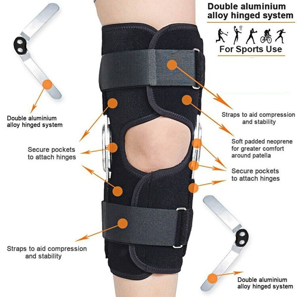 1Pc Hinged Knee Brace Adjustable Black Wraparound Open Patella