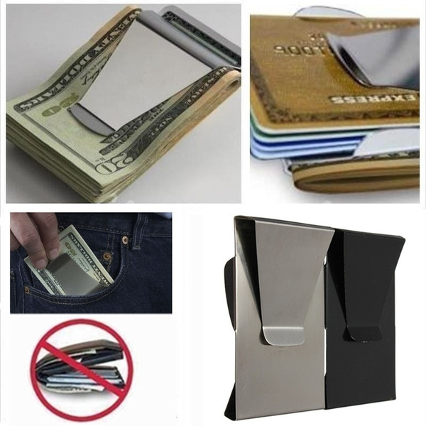 HOUSWEETY Stainless Steel Money Clip Wallet Credit Card ID Cash Holder Free Engraving 