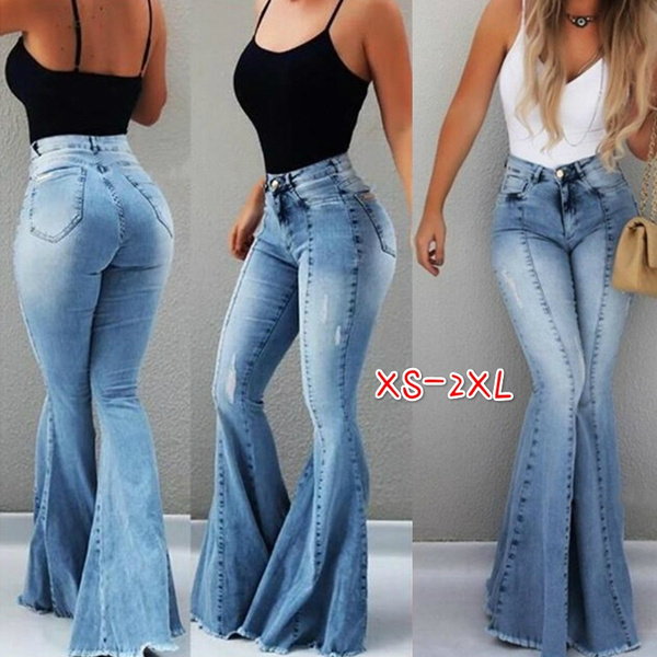 wybzd Women's Bell Bottom Jeans High Waisted Stretch Slim Fit Flare Denim  Pants Light Blue M - Walmart.com