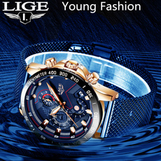 LIGE New Mens Watches Top Brand Luxury Quartz Clock Mesh Steel Date Chronograph Waterproof Sport Watch for Men Relogio Masculino