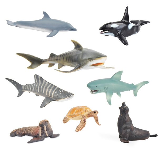 8 Types Marine Animals Sea Turtles Shark Whale Dolphin Model Children ...