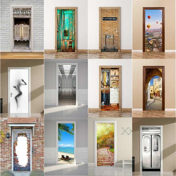 2Pcs 3D Door Wall Fridge Sticker Wrap Mural Scene Self Adhesive Home Decor Decal 2Pcs 3D Door Wall Fridge Sticker Wrap Mural Scene Self Adhesive Home Decor Decal
