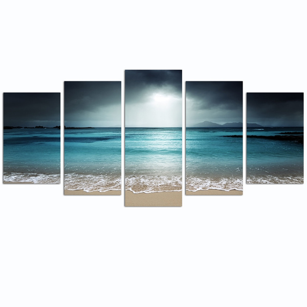 Blue Moon Night Scene Paintings Canvas Printing Wall Art Pictures No Frame 5 Pcs