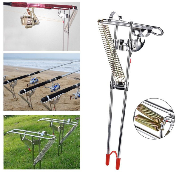 Portable Fishing Rod Bracket Dual Spring Fishing Pole Automatic Uplift  Metal Holder Stand