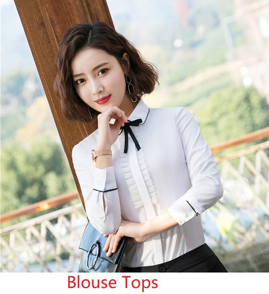2019 Spring Fall Blouse White Gray Uniform Styles Women Business Blouses & Shirts For Ladies Office Professional Work Wear Tops Clothes Female Beauty Salon Blusa Blusas Plus Size |
