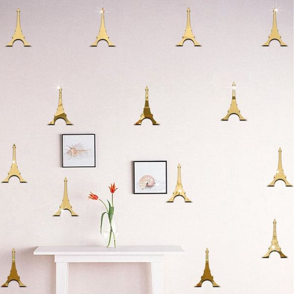 12X Paris Mood Eiffel Tower Acrylic Mirror Wall Glass Sticker new 