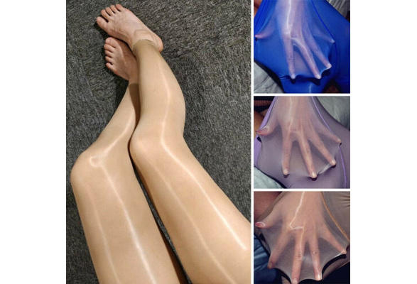 Lady Open Crotch Oil Shiny Sheer Transparent Leggings Crotchless