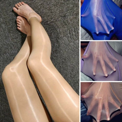1x Women Sexy Glossy Shiny Leggings Open Crotch Pants Transparent