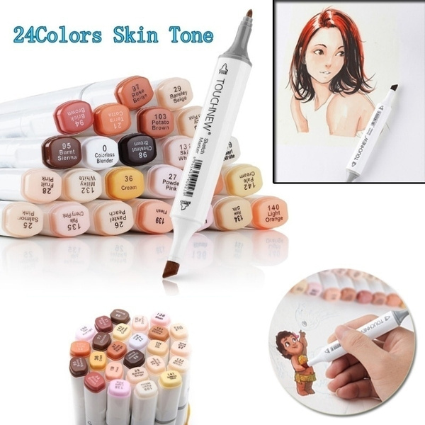 TouchNew 12/24 Colors Alcohol Marker Pens Blendable Skin Color Art