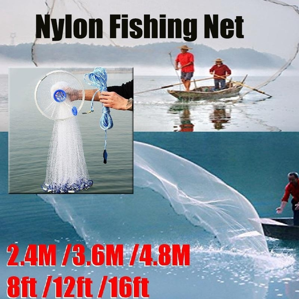 8ft12ft 16ft Cast Net Quick Throw Mono Nylon Mesh Drawstring Chain Bottom Spread 