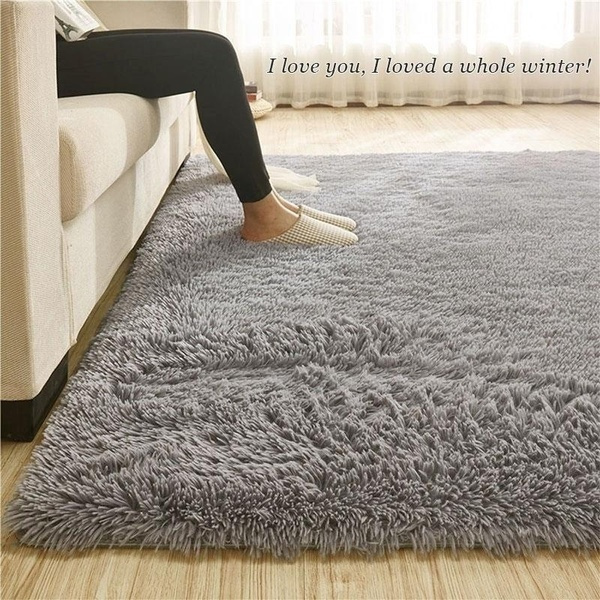 Fluffy Rugs Anti-Skid Shaggy Area Rug Dining Room Carpet Floor Mat Home Bedroom~ 