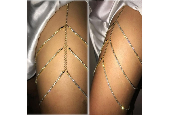 Crystal Leg Chains Layered Rhinestone Thigh Chain Silver Body