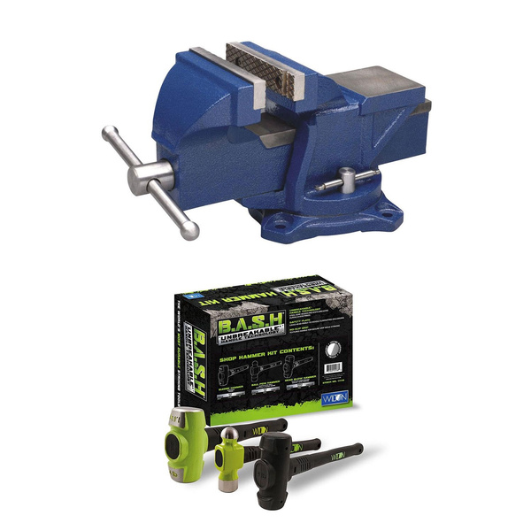 Wilton 4 Inch Anvil Work Bench Vise + 3 Piece Steel Mechanics Hammer