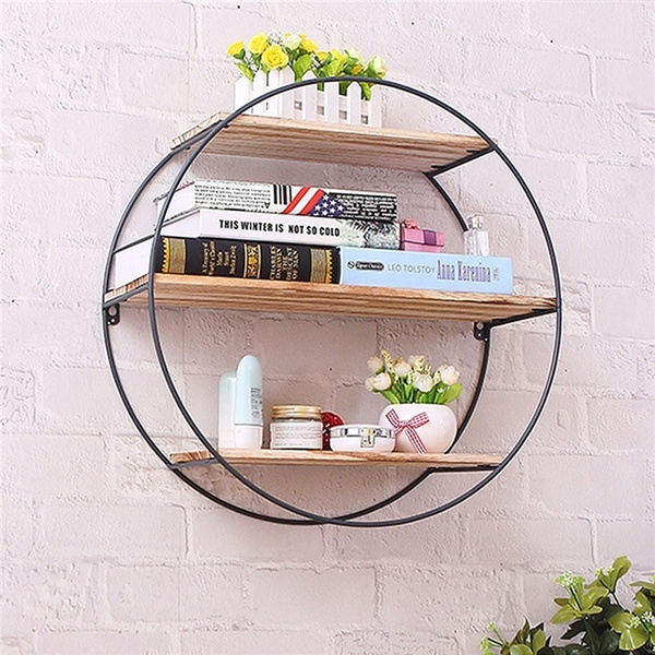 Round Wall Unit Retro Style Wood Metal Shelf Storage Home Decor Decoration Wish - Round Metal Wall Decor Shelf Round Wall Unit Retro Style Wood Metal Shelf Storage Home Decor Decoration Wish - Round Metal Wall Decor Shelf