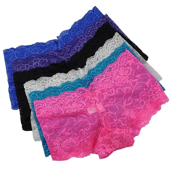 Lot 6 PCS Women Boxers Underwear Full Lace French Panties Shorts Boyshort  Ladies Knickers Intimates Lingerie for Women