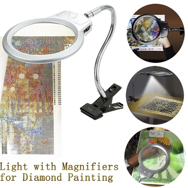 Magnifier Lamp for 5D Diamond Painting Magnifier LED Light with Clip and  Flexible Neck Painting and Cross Stitch Tool Accessory