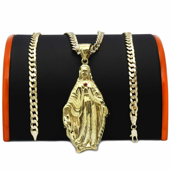 Mens 18k Gold Plated Virgin Mary 