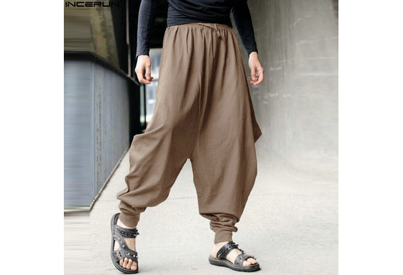 Men's Japanese Samurai Boho Harem Hakama Linen Loafers Flats Breathable Shoes Ne