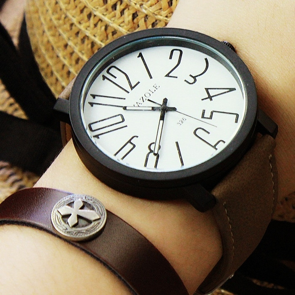 New Women and Men Fashion Big Numbers Leather Watch Women and Men Quartz  Wrist Watches