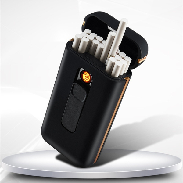 Cigarette Case Box Lighter 20pcs Cigarette Holder for Lady Slim Cigarette  USB Electronic Tungsten Lighter Men Gifts