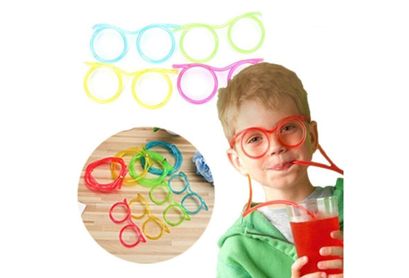 Flexible Novelty Soft Glasses Silly Drinking Straw Glasses _NEW For Kids P O9C3