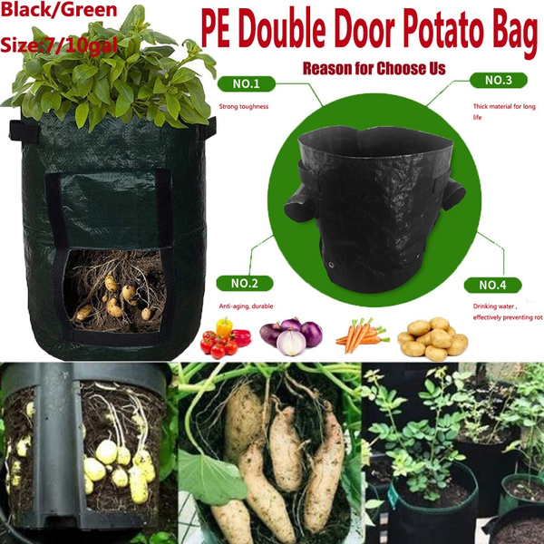 7 10 Gallons Pe Double Door Plant Bag Garden Potato Bag With Handles Pe Planting Grow Bag Vegetables Planter Glow Bags Wish
