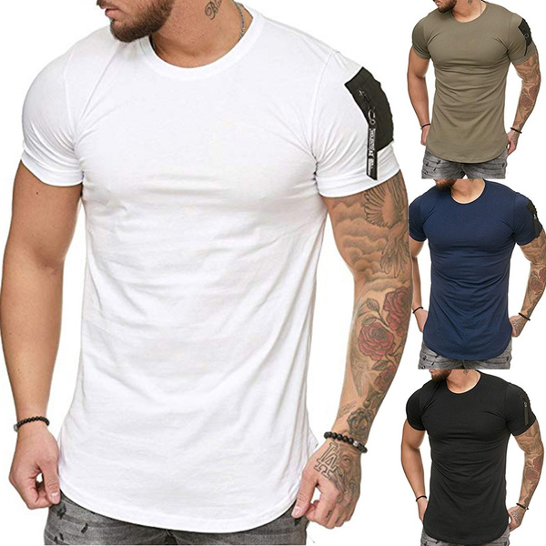 Shoulder Arm Pocket Stitching Large Size Men's Casual Sports T