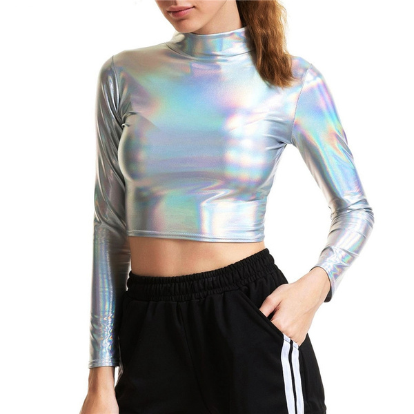 Punk Turtleneck Holographic T Shirt 