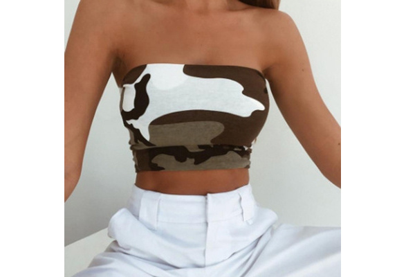 Women Off Shoulder Elastic Tube Tops Bra Blouse Strapless Bandeau Crop Top  Shirt