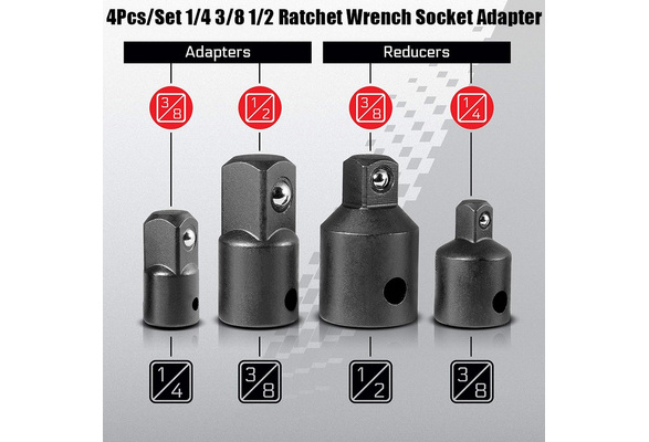 4Pcs 3//8/" to 1//4/" 1//2/'/' CRV Drive Ratchet Socket Adapter Reducer Air Impact Kit