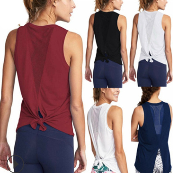 Women's Vest Yoga Workout Mesh Shirts Activewear Sexy Open Back Sports Tank  Tops