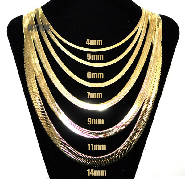 14k Yellow Gold Plated Herringbone Chain Necklace 6mm