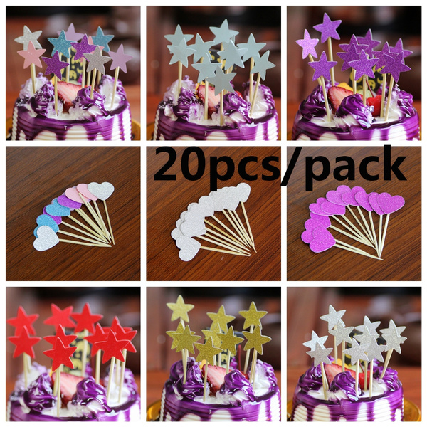 Decor Party Supplies Kids Favors Cupcake Toppers Cake Decor Glitter Star Picks 