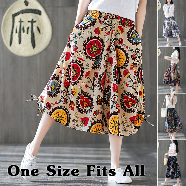 Casual Floral Print Pants for Women Elastic Waist Loose Spring