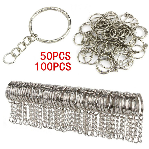 100pcs Keychain+100pcs Split Ring DIY 25mm Silver Keyring Short Chain Key Rings