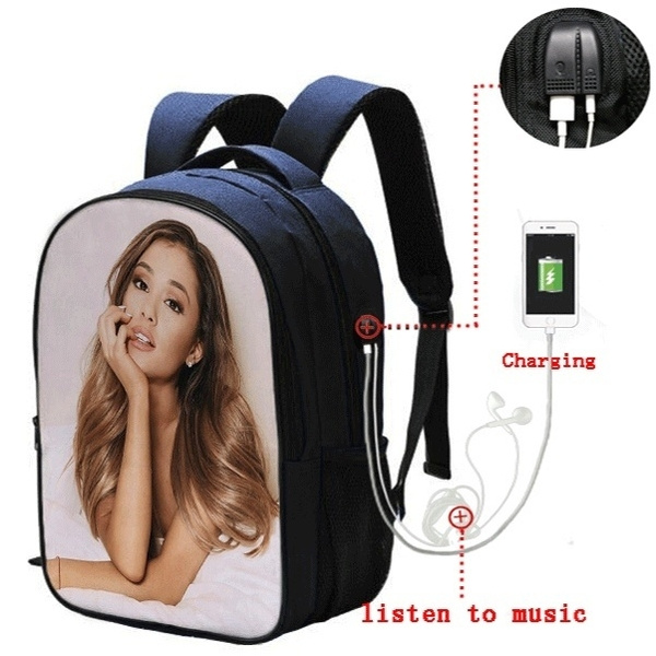 Beautiful Ariana Grande USB Charge Backpack School Rucksack USB Charging School Bags